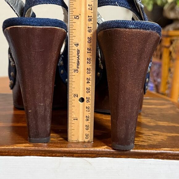 Xhilaration Y2K Block Platform Heels With Denim Upper Strap Blue Brown Size 9.5 - Picture 15 of 15